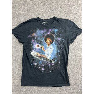 Bob Ross T-Shirt Men's Large Black Blue Intergalactic Outer Space Short Sleeve